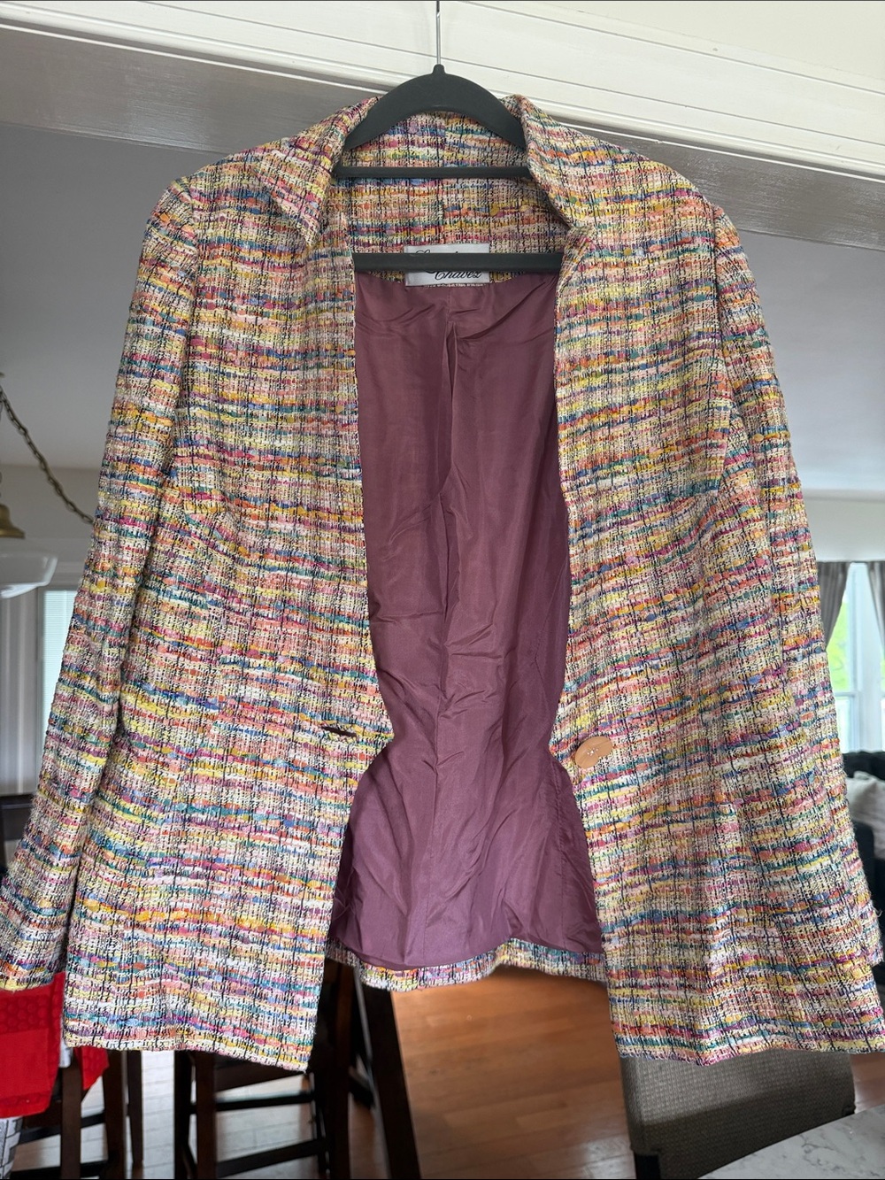 Lourdes Chavez Women’s Multicolor Tweed Blazer with Mauve Lining